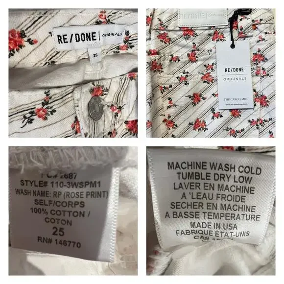 RE/DONE Originals Cargo Rose Print Denim Mini Skirt Size 25 - Picture 7 of 10